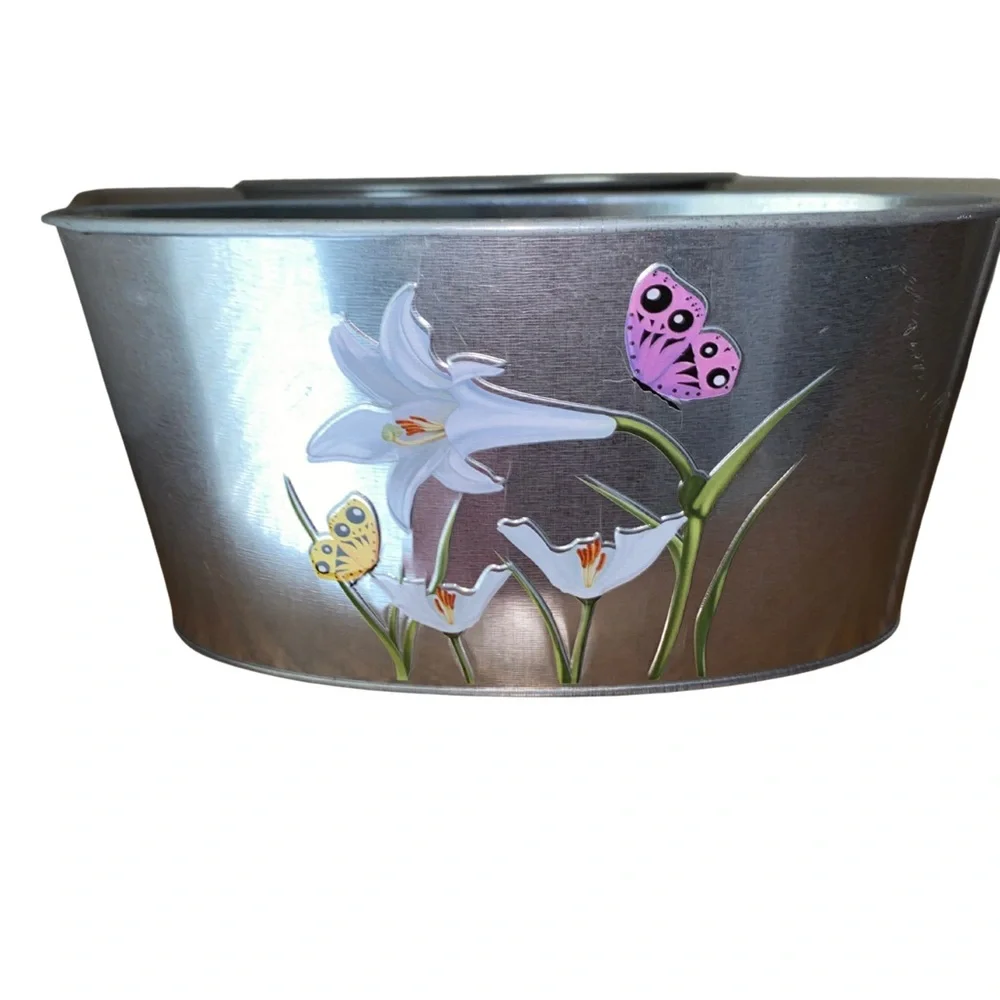 Set of 5 Floral Butterfly Metal Tins 7in Spring Garden Rustic Decor Storage‎